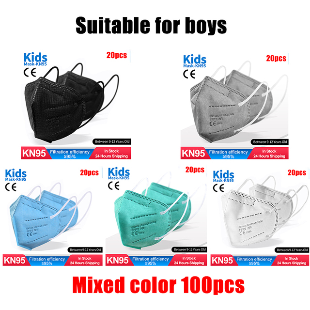 FFP2 Children Protective Dust Mask Breathable 5 Layers Multicolor Matching CE Reusable Girls Fit 9-12 Years Kn95 Face Mask