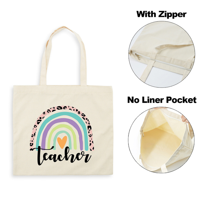 Best Teacher Ever Rainbow Women Canvas Shopping Bag Teacher Life Reusable Aesthetic Eco Tote Shoulder Bags Storage Travel Gift Bag