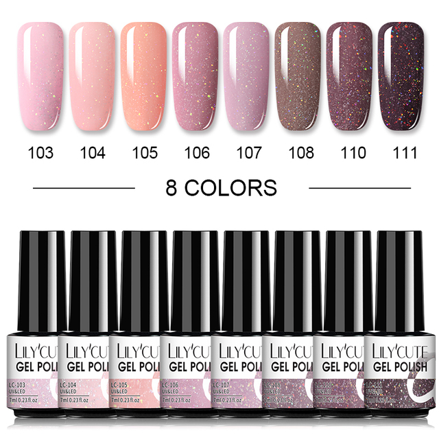 LILYCUTE 10/20/8/2pcs Gel Nail Polish Set Semi Permanent Glitter Hybrid Varnish Base Top Coat Soak Off UV LED Nails Gel