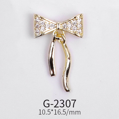 Nail Art Jewelry Net Red Nail Art Real Gold Zircon Bow Jewelry Micro-inlaid Nail Diamond Decoration G-2287 Nail Art Decorations