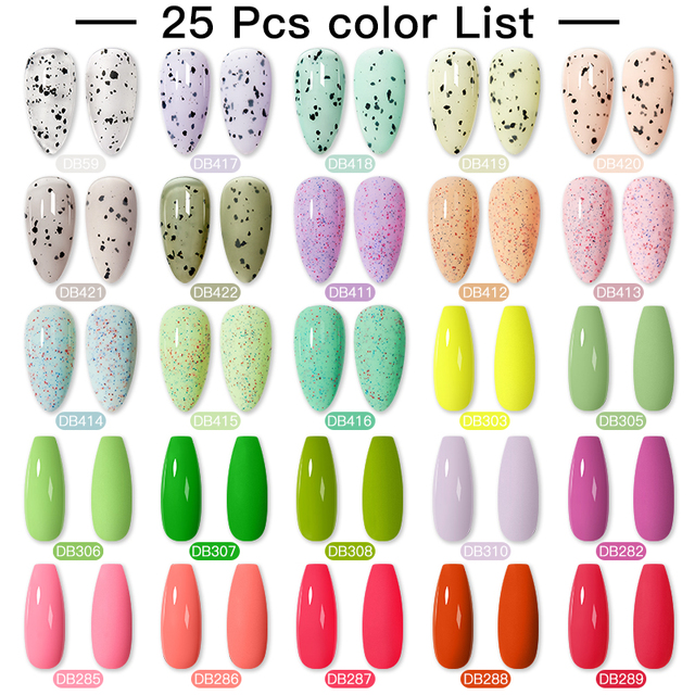 Mtssii 25/60pcs Color Gel Nail Polish Set Glitter Sequins Gel Soak Off UV Gel Semi Permanent Base and Top Coat Nail Art Gel Kits