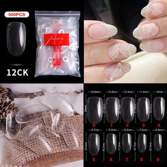 500pcs False Nail Extension Full Cover Fake Nails French False Nail Clear/White False Nail Tips Art Manicure Tool French Nail