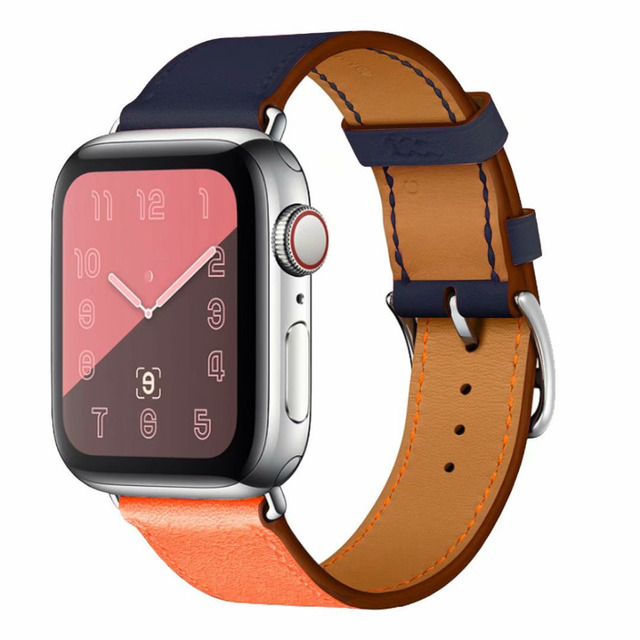 Genuine Leather Loop for Apple Watch Band 45mm 44mm Sports Strap Single Round Band for Apple Watch 42mm 41mm iWatch 7 4 5 6 se 3