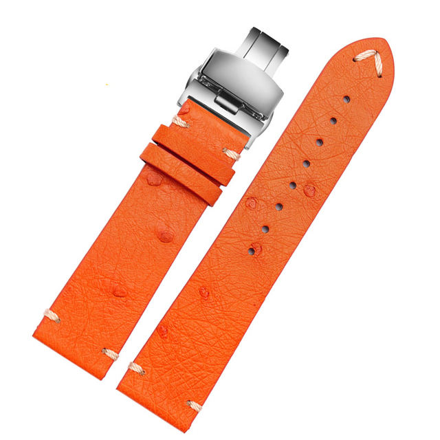 High Quality Ultra-thin Soft Handmade Ostrich Leather Green General Watch Rod Bar 18 20mm 22mm Orange Brown Black Watch Straps Men