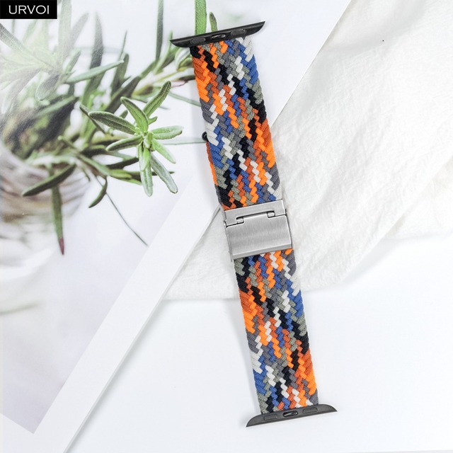 URVOI Braided Solo Loop Strap for Apple Watch Series 7 6 SE 5 4 3 2 1 Camo Strap Stretchable Folding Buckle for iWatch 41 45mm