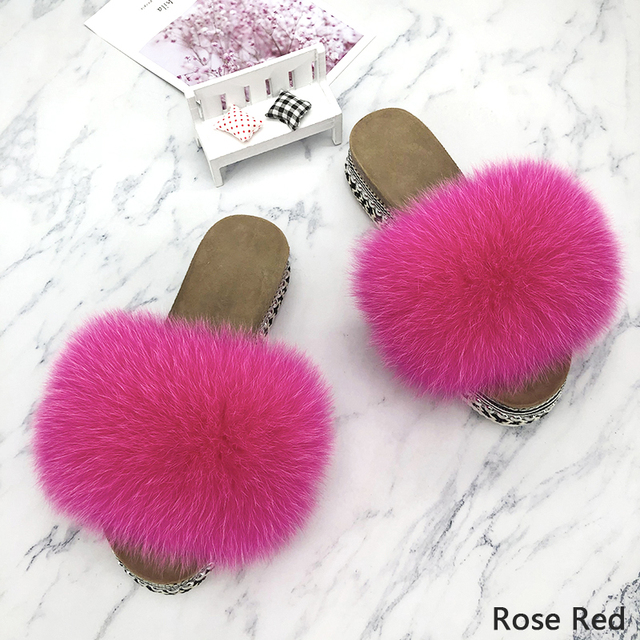 Fur Slides Summer Rivets Platform Sandals Ladies Sandals Outdoor Real Fur Ladies Heels Shoes 2021 New Fluffy Slippers Flip Flops