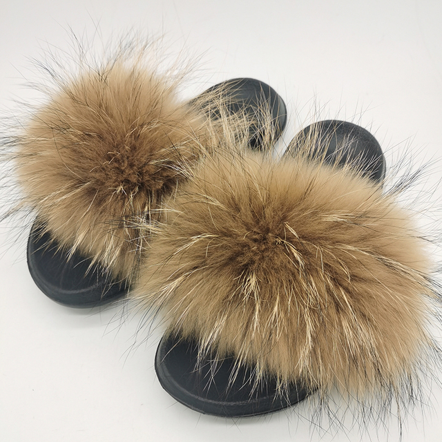 Summer fox fur slippers flat non-slip solid plush home shoes