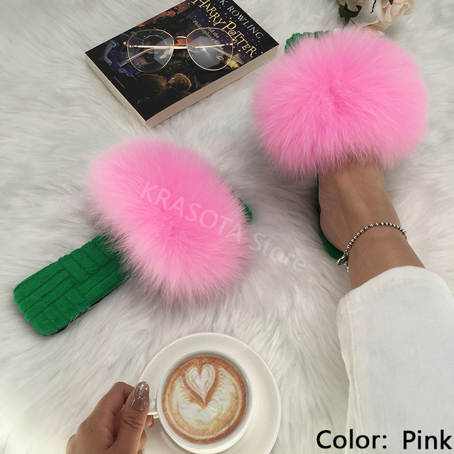 Summer Women Slippers Cotton Fabric Real Fur Flip Flops Fancy Sandals Ladies Faux Fur Slippers 2022 Home Shoes Woman