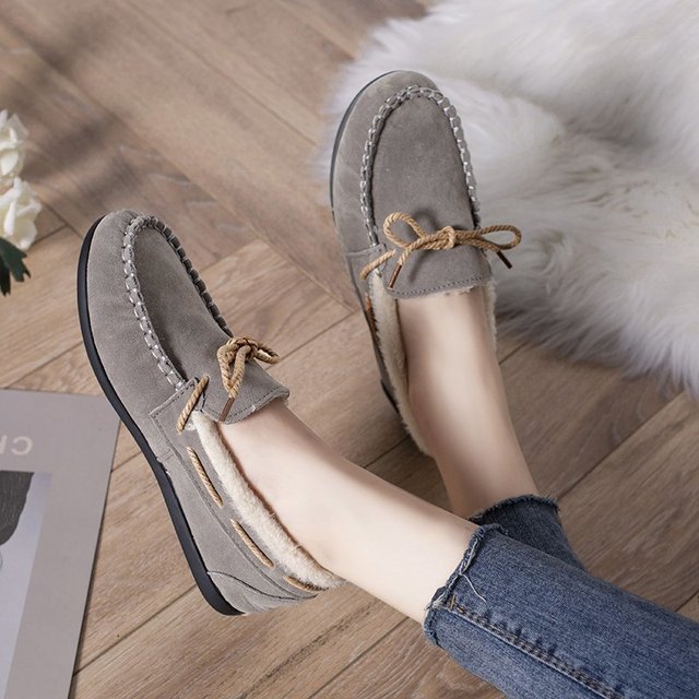 Women Slippers Winter Bow Tie Plush Warm Shoes Inside Loafers Indoor Slippers Ladies Ladies Slip On Shoes Chaussure Femme Women Shoes Non-leather Casual Shoes Women's Shoe Brand