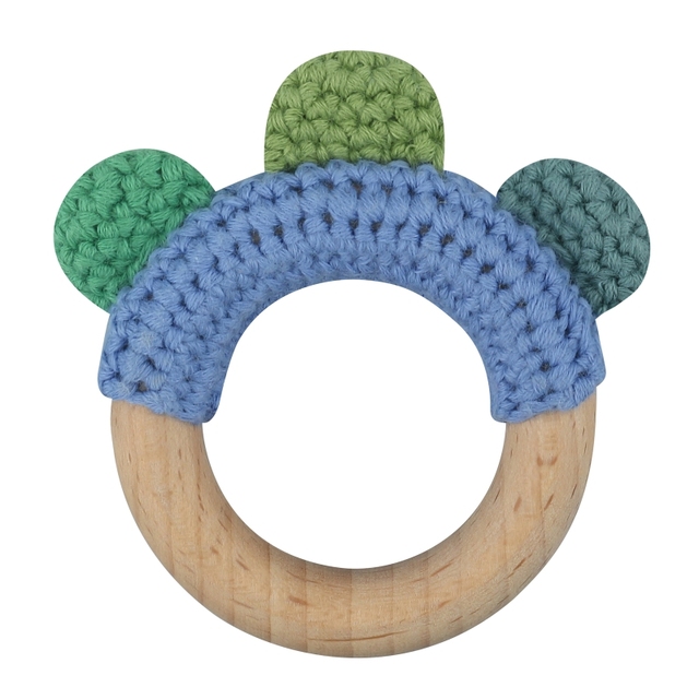 1pc or 2pcs/set BPA Free Crochet Dinosaur Baby Teether Rattle Safe Beech Wooden Teether Ring Newborn Mobile Sport Educational Toy