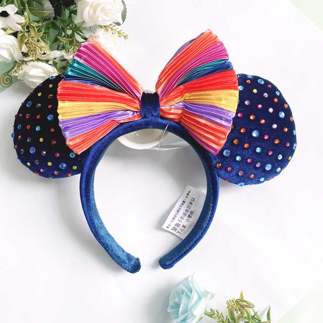 New Disney Mickey Mouse Ears Headband Space Lunar Mountain New Year Minnie Bow Pink Sequins Cartoon Anime Headdress Headband Gif