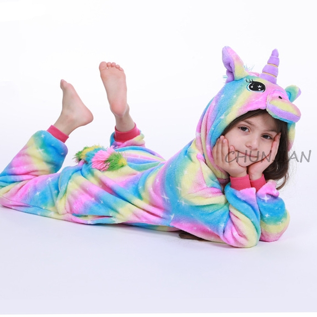 Winter Kigurumi Kigurumi Soft Warm Soft Flannel Pajamas Cartoon Animal Hooded Pajamas Boys Unicorn Pajamas Girls Kids Sleepwear