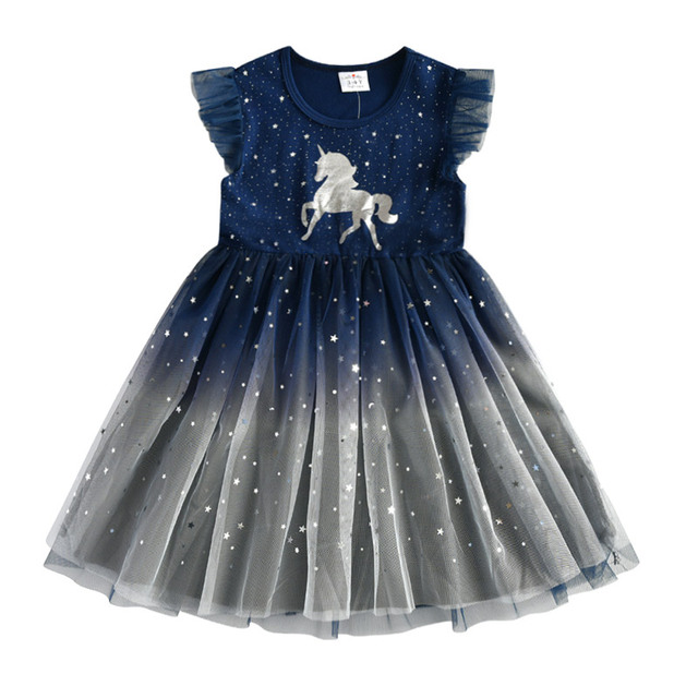 DXTON-Girls Summer Dresses Princess Kids Clothes Flying Sleeve Unicorn Dress 2021