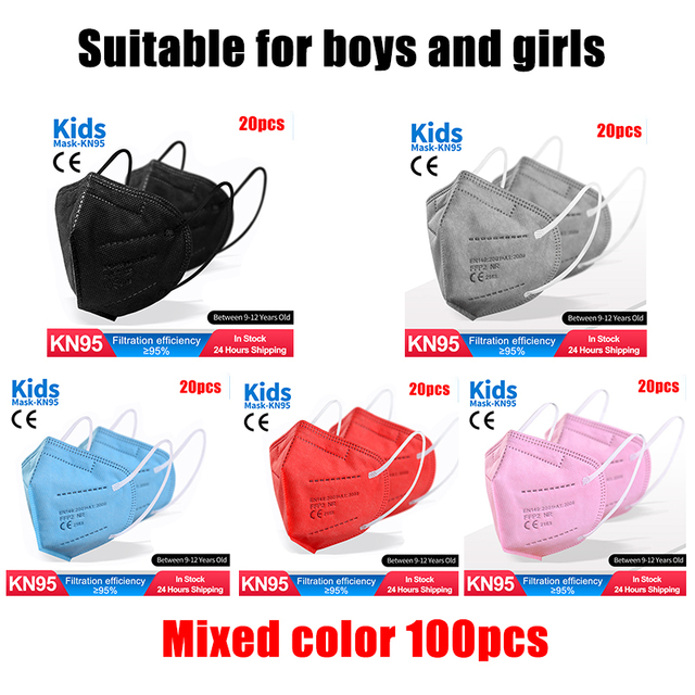 FFP2 Children Protective Dust Mask Breathable 5 Layers Multicolor Matching CE Reusable Girls Fit 9-12 Years Kn95 Face Mask