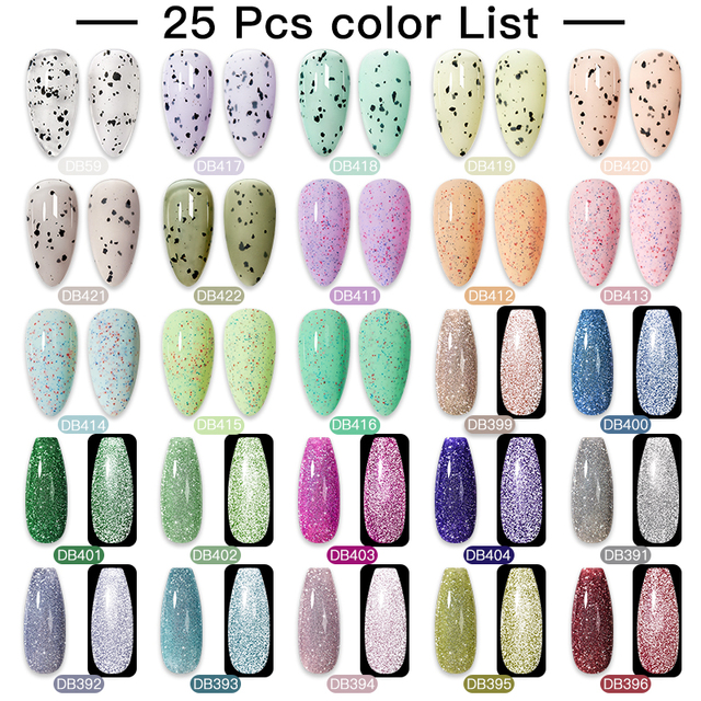 Mtssii 25/60pcs Color Gel Nail Polish Set Glitter Sequins Gel Soak Off UV Gel Semi Permanent Base and Top Coat Nail Art Gel Kits