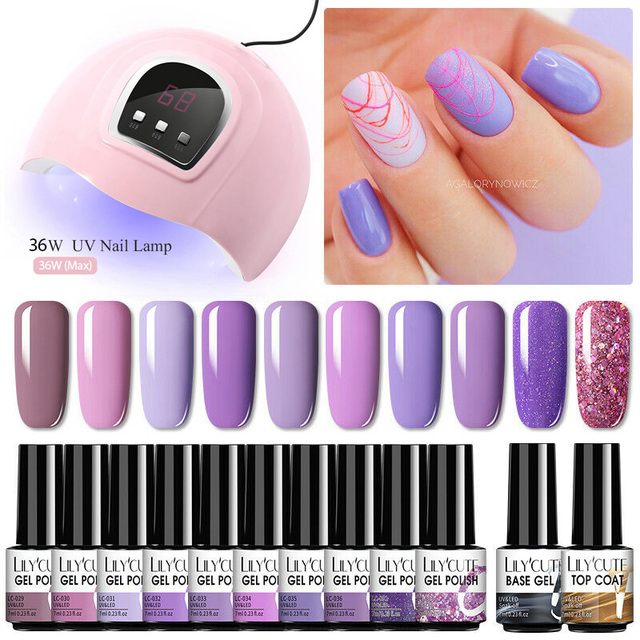 LILYCUTE Nail Gel Polish Set All For Manicure UV LED Dryer Lamp Kit With 18/12pcs Semi-Permanent Soak Off Nail Art Tool Set