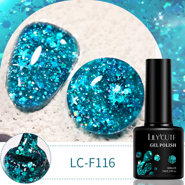 LILYCUTE 7ml Glitter Gel Nail Polish 12 Colors Semi Permanent Laser Sequins Soak Off UV Colorful Gel DIY Nail Art Polish Lacquer