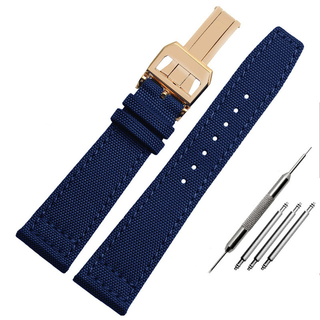 Nylon watch strap for IWC series, portuguese, pilot, 20mm, 21mm, 22mm, canvas, black, blue and green