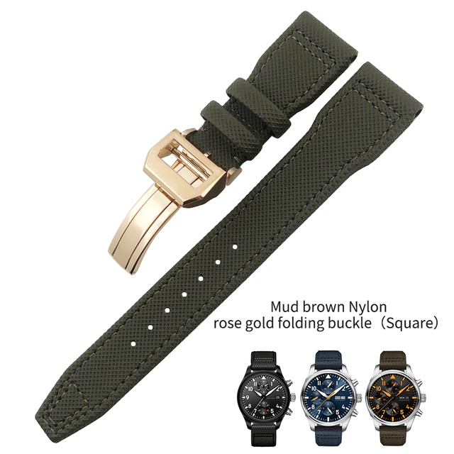 20mm 21mm 22mm Nylon Fiber Leather Watchband Fit For IWC IW377729 IW389001 Big Pilot Watch High Quality Green Blue Black Strap