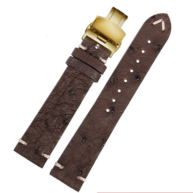 High Quality Ultra-thin Soft Handmade Ostrich Leather Green General Watch Rod Bar 18 20mm 22mm Orange Brown Black Watch Straps Men