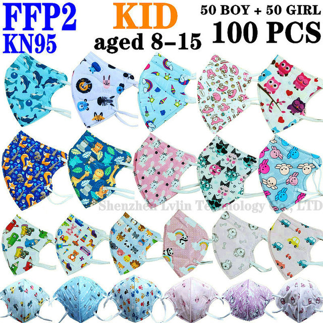 FFP2 KN95 Kids Mask Cartoon Kids 3-8 8-15 Years 5 Layers Mask Boys Girls Face Mask CE Safety Protector