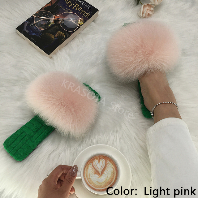 Summer Women Slippers Cotton Fabric Real Fur Flip Flops Fancy Sandals Ladies Faux Fur Slippers 2022 Home Shoes Woman