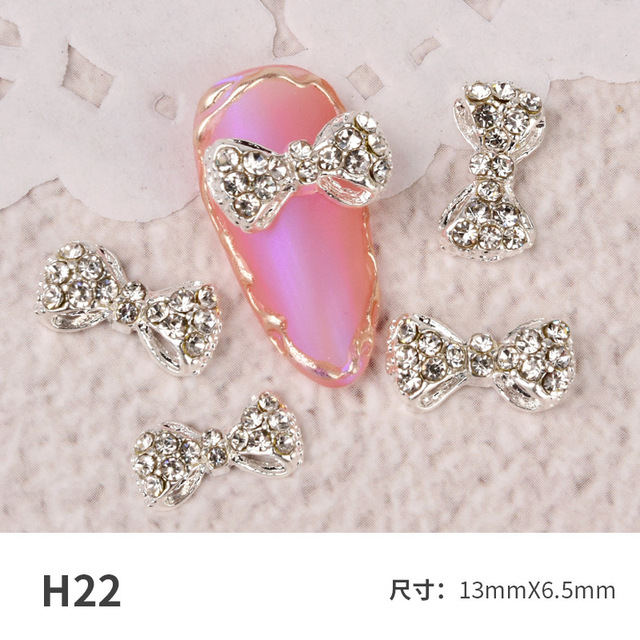 3pcs nail jewelry bow knot diamond rhinestone super flash Japanese net red hot nail decoration pearl diamond jewelry