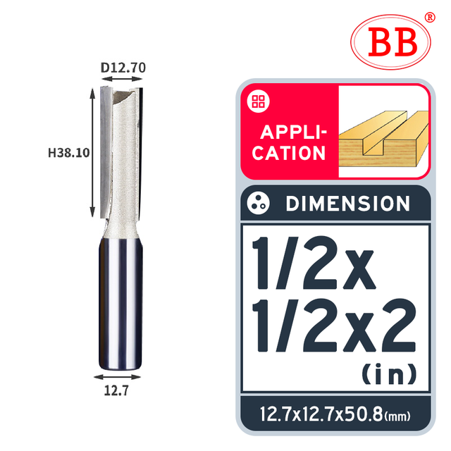 BB Straight Bit 2 Flute Long Blade Router Bit 1/4 1/2 Woodworking Slotting Tool End Miil Double Edged Cutter