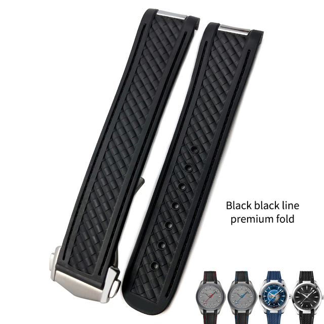 20mm Rubber Silicone Watch Strap Fit For Omega Seamaster 300 AT150 Aqua Terra Ultra Light 8900 Steel Buckle Watchband Bracelets
