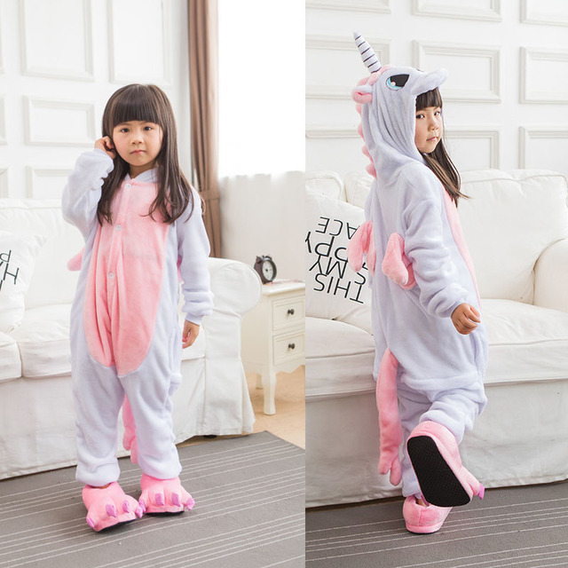 Winter Kigurumi Kigurumi Soft Warm Soft Flannel Pajamas Cartoon Animal Hooded Pajamas Boys Unicorn Pajamas Girls Kids Sleepwear