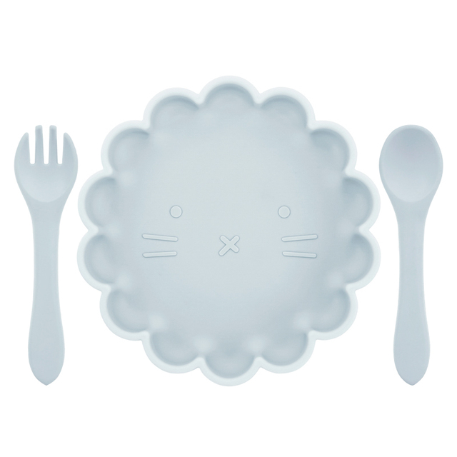 3pcs Baby Plate Spoon Fork Feeding Food Cutlery Set Feeding Bowl Food Grade Silicone Non-slip Flower Shape Bowl BPA Free