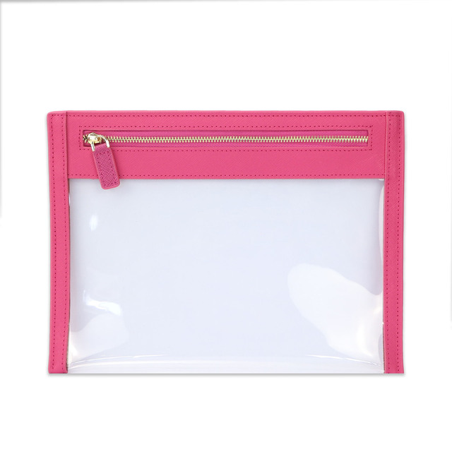 Colorful Custom Letters Saffiano Leather Clear Plastic Cosmetic Bag Ladies Travel Bag Travel Organizer