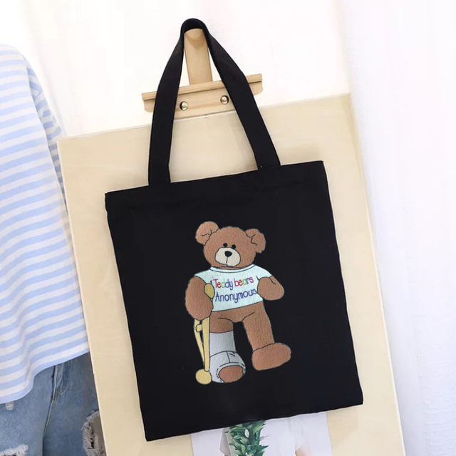 Women's Shopping Bag All-match Bear Chain Handbag Folding Reusable Canvas Shopper Harajuku Style Bag New Student Canvas Tote Bag