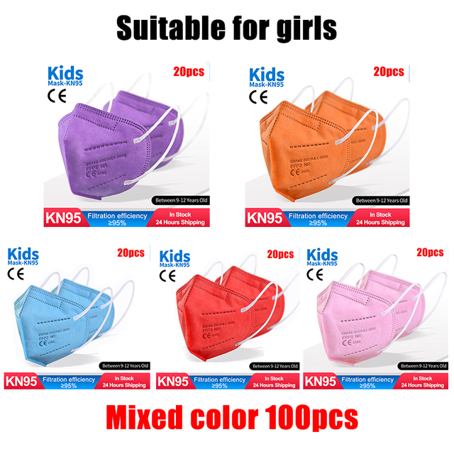 FFP2 Children Protective Dust Mask Breathable 5 Layers Multicolor Matching CE Reusable Girls Fit 9-12 Years Kn95 Face Mask