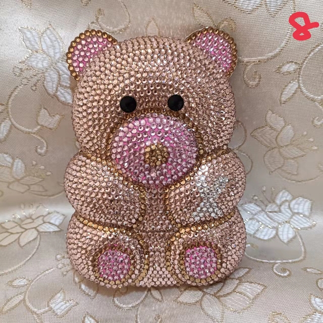 Women's Perforated Bear Handbag,Bear Perforated Crystal Handbag,Cocktail Purse,Shoulder Bag,Gifts