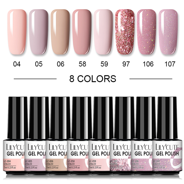 LILYCUTE 10/20/8/2pcs Gel Nail Polish Set Semi Permanent Glitter Hybrid Varnish Base Top Coat Soak Off UV LED Nails Gel