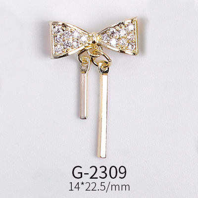 Nail Art Jewelry Net Red Nail Art Real Gold Zircon Bow Jewelry Micro-inlaid Nail Diamond Decoration G-2287 Nail Art Decorations