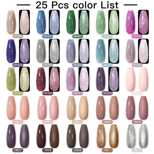 Mtssii 25/60pcs Color Gel Nail Polish Set Glitter Sequins Gel Soak Off UV Gel Semi Permanent Base and Top Coat Nail Art Gel Kits