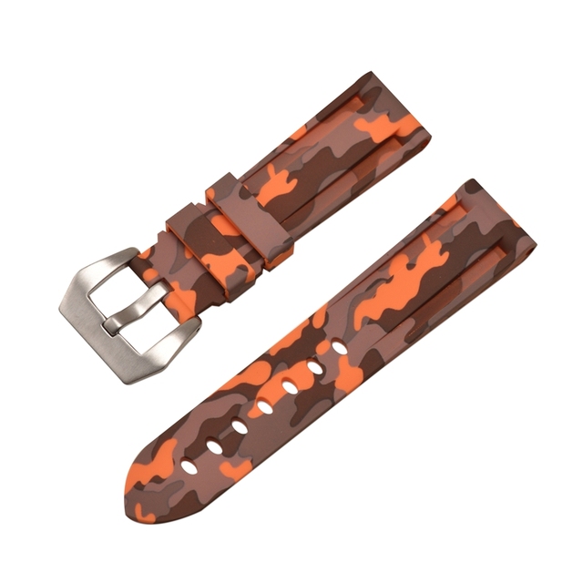 HQ Silicone Strap 20 22 24 26mm Camouflage Watch Band Silicone Rubber Watchband Replacement for PAM Strap and Steel Buckle