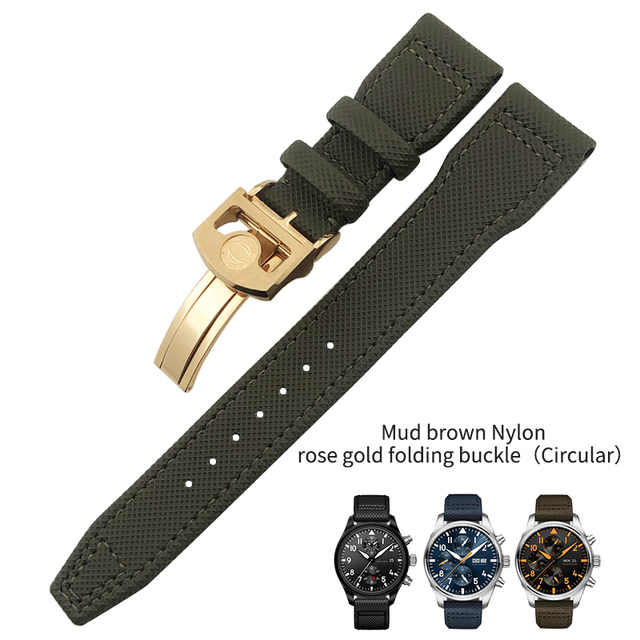 20mm 21mm 22mm Nylon Fiber Leather Watchband Fit For IWC IW377729 IW389001 Big Pilot Watch High Quality Green Blue Black Strap