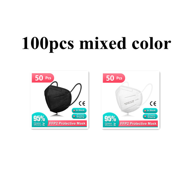 10-100pcs Adult KN95 Masks FFP2 Mascarillas FPP2 Negras 5 Layers Face Mask Protective Face Filter ffp2masque Noir Black