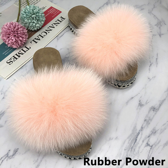 Fur Slides Summer Rivets Platform Sandals Ladies Sandals Outdoor Real Fur Ladies Heels Shoes 2021 New Fluffy Slippers Flip Flops