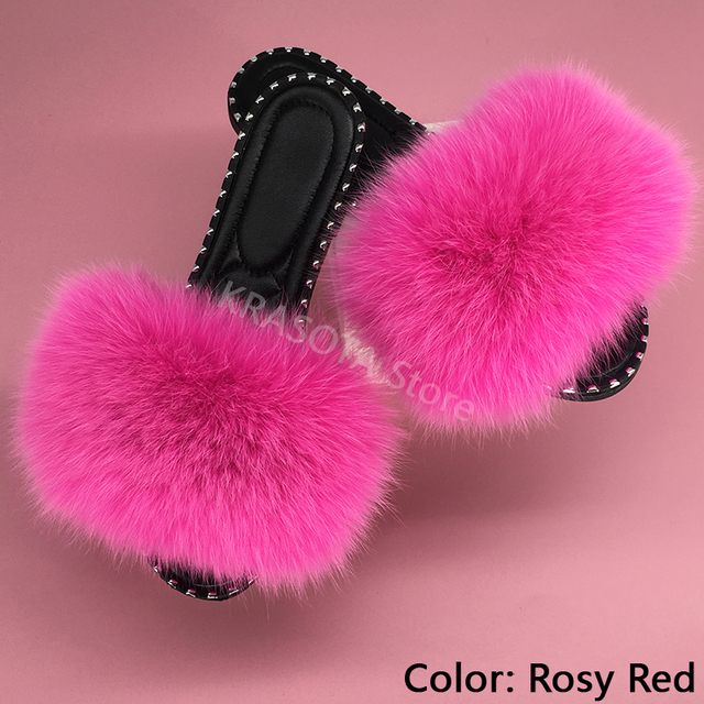 women flip flops summer fluffy slippers luxury real fur slides for women fluffy sliders jelly shoes woman flat sandals with fur