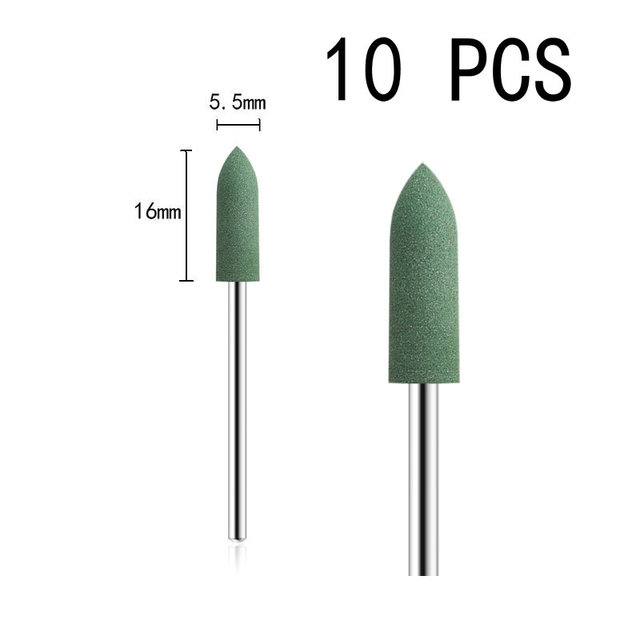 10pcs/set 10*24mm Rubber Silicone Nail Drills Big Head Bits Nail File Grinders For Manicure Pedicure Cuticle Clean Tools 15