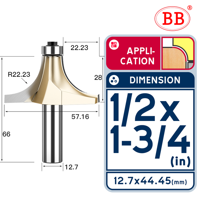 BB Corner Rounding Router Bit Concave Milling Cutter with Parallel Shank 1/2 1/4 Inch Woodworking Tool Round Edge Trimmer