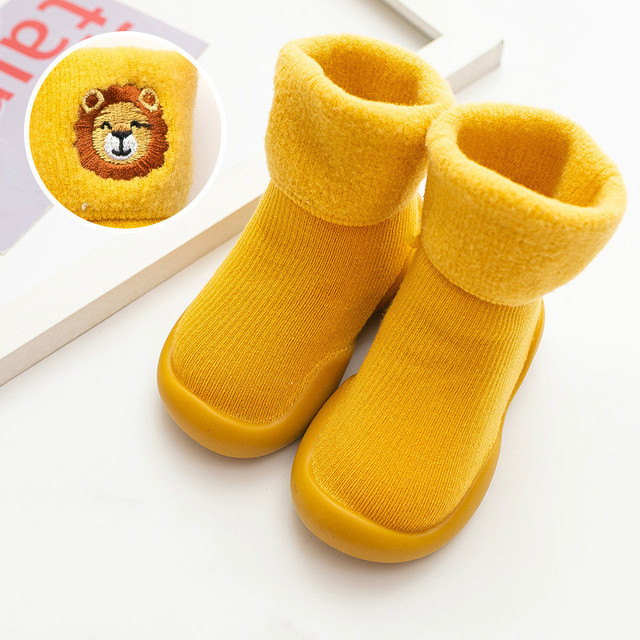 Winter Kids Warm Snow Boots Socks Infant Boys Brushed Thick Sock Boots Yellow Black Baby Girls Socks Soft Soles Toddler Shoes