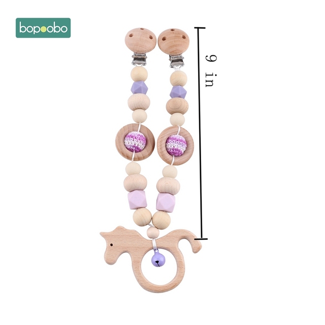 Baby Wooden Toy Stroller Clip Baby Mobile Stroller Customized Silicone Pill Pacifier Chain Chew Silicone Rattle Baby Wooden Teether