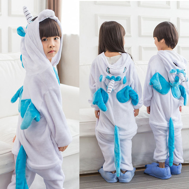 Winter Kigurumi Kigurumi Soft Warm Soft Flannel Pajamas Cartoon Animal Hooded Pajamas Boys Unicorn Pajamas Girls Kids Sleepwear