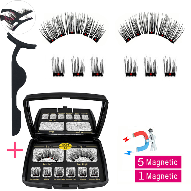 LIKOFO Magnetic Eyelashes with 5 Magnets Natural Handmade 3D/6D False Eyelashes Acrylic Box Long False Eyelashes Cosmetics for Gift