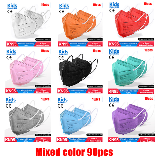 FFP2 Children Protective Dust Mask Breathable 5 Layers Multicolor Matching CE Reusable Girls Fit 9-12 Years Kn95 Face Mask